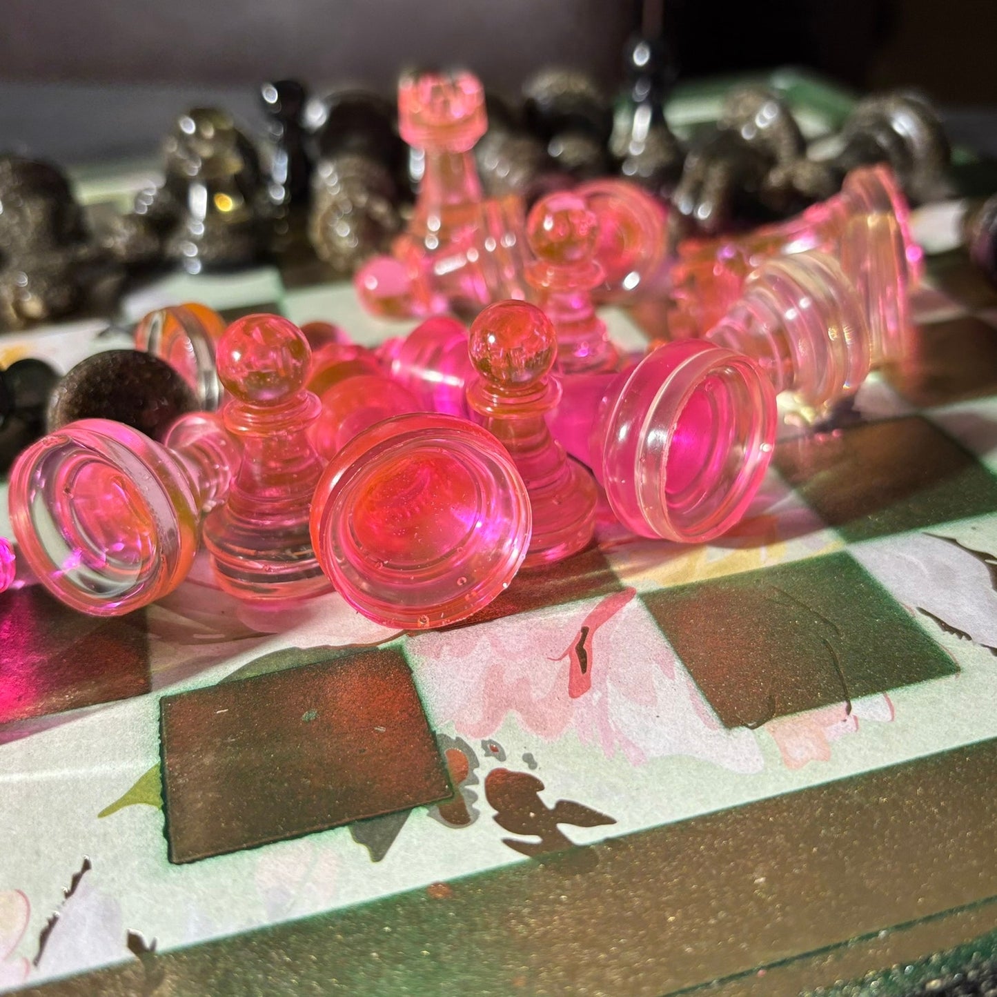 Luxury Pink Green - Scrapbook Chess Set