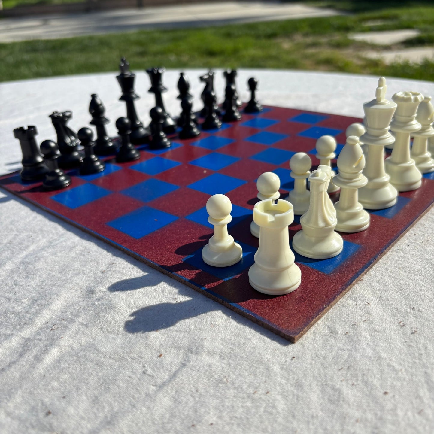 Burgundy Red & Blue - Painted Chess Set