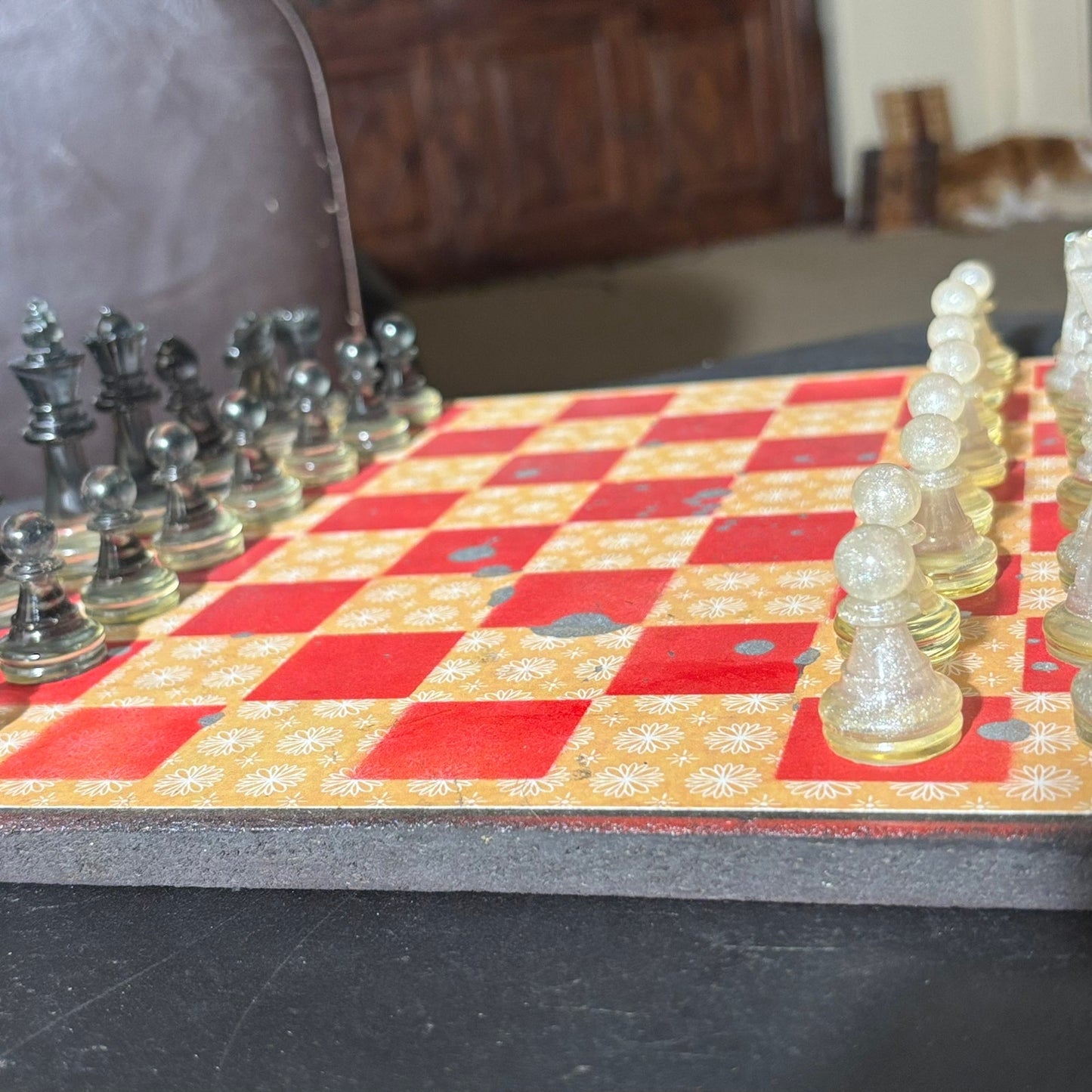 Yellow Patterned Red - Scrapbook Chess Set