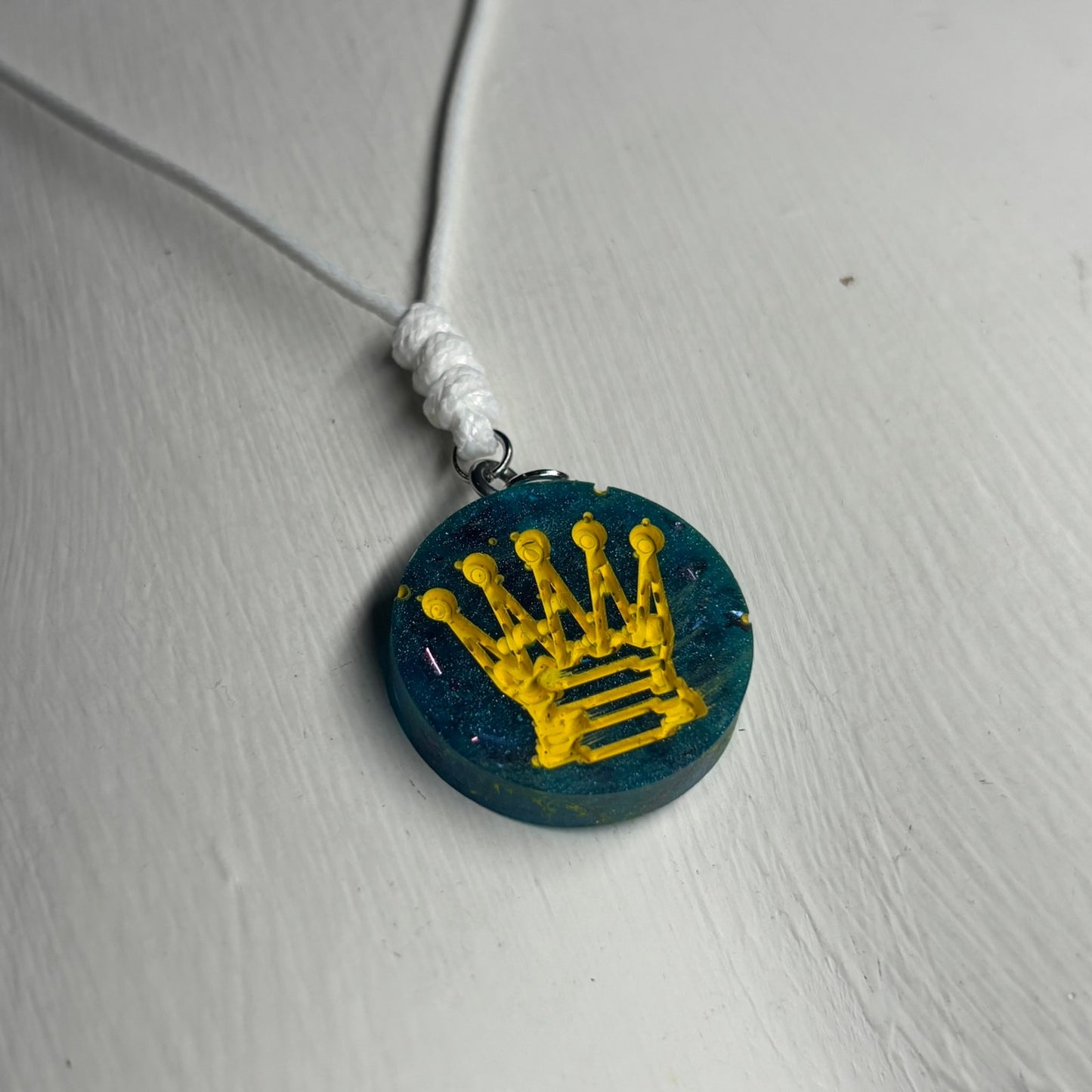 Crystal Blue Queen - Handmade Resin Chess Necklace