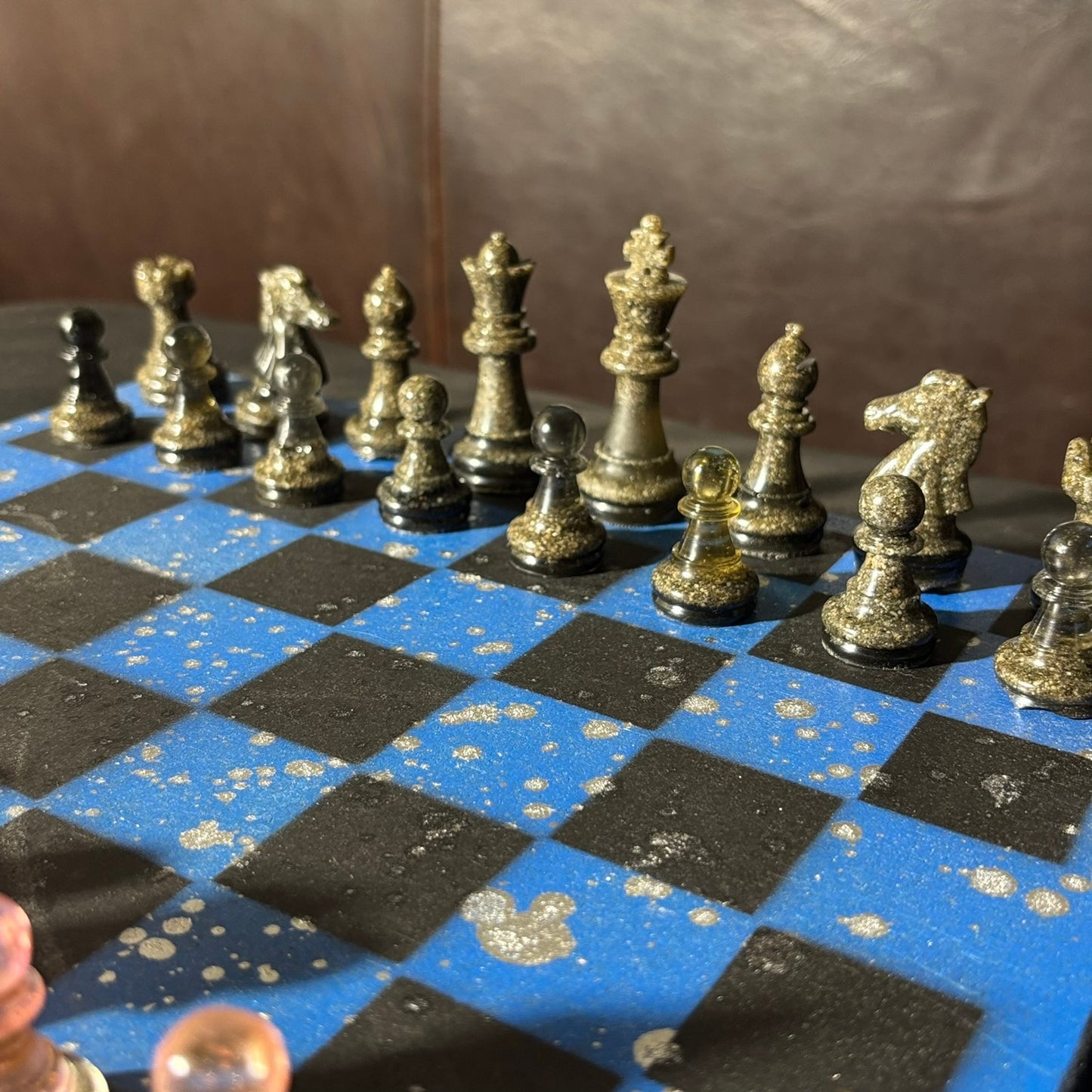 Blue Chrome Black - Painted Chess Set