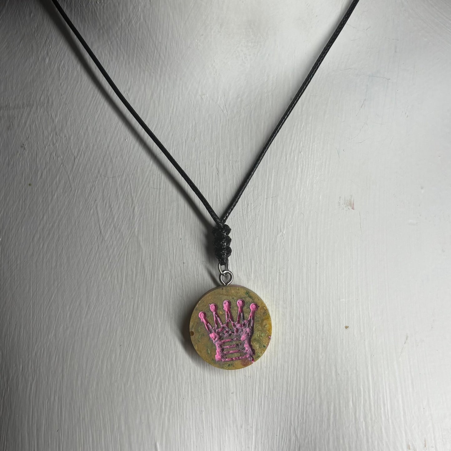 Fantastic Green Pink Queen - Handmade Resin Chess Necklace