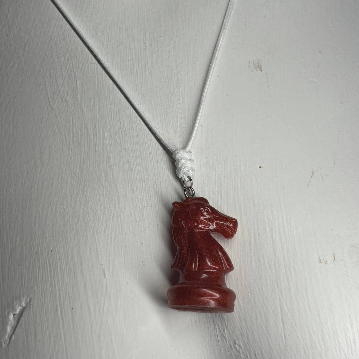 Opal Fire Red Knight - Handmade Resin Chess Necklace
