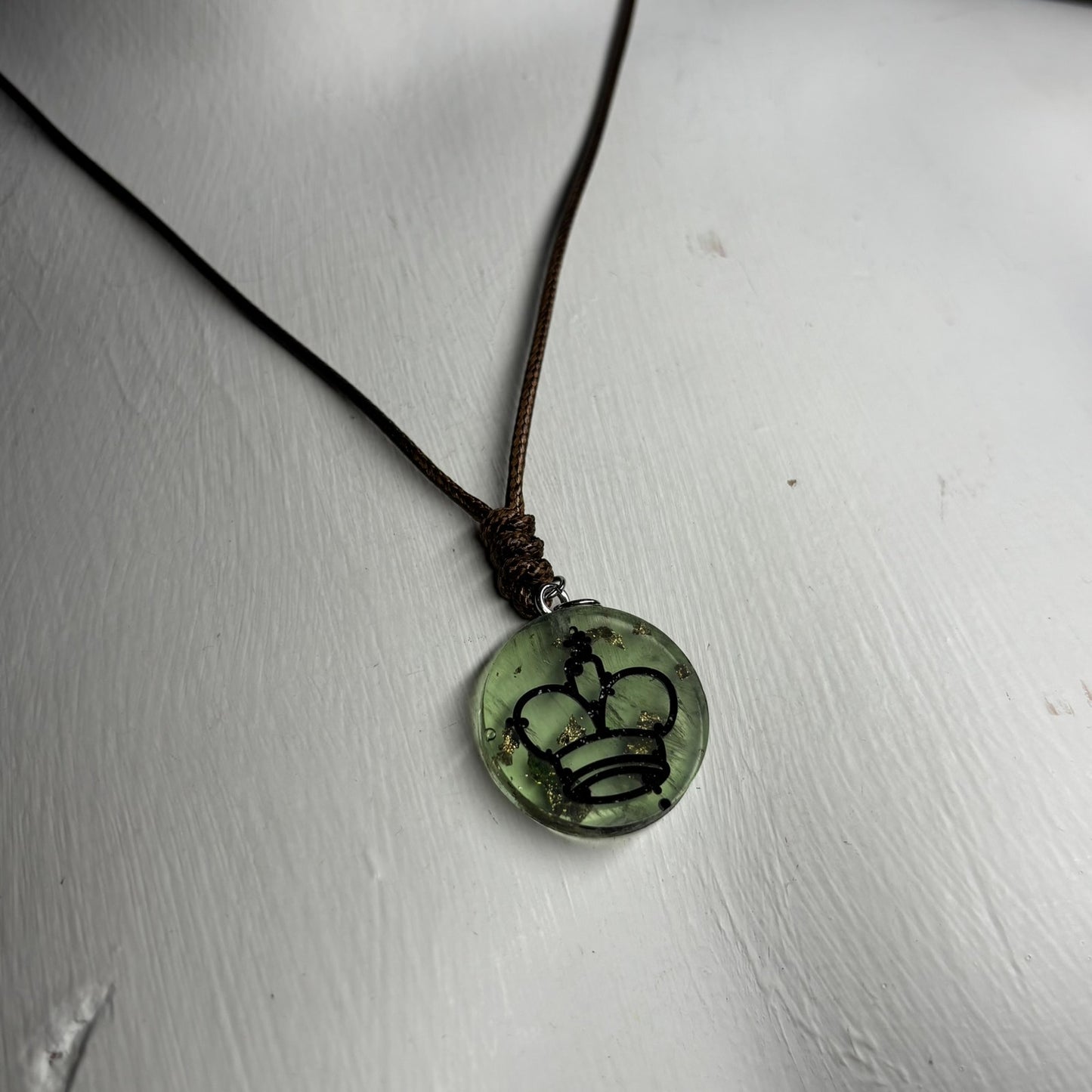 Translucent Green King - Handmade Resin Chess Necklace