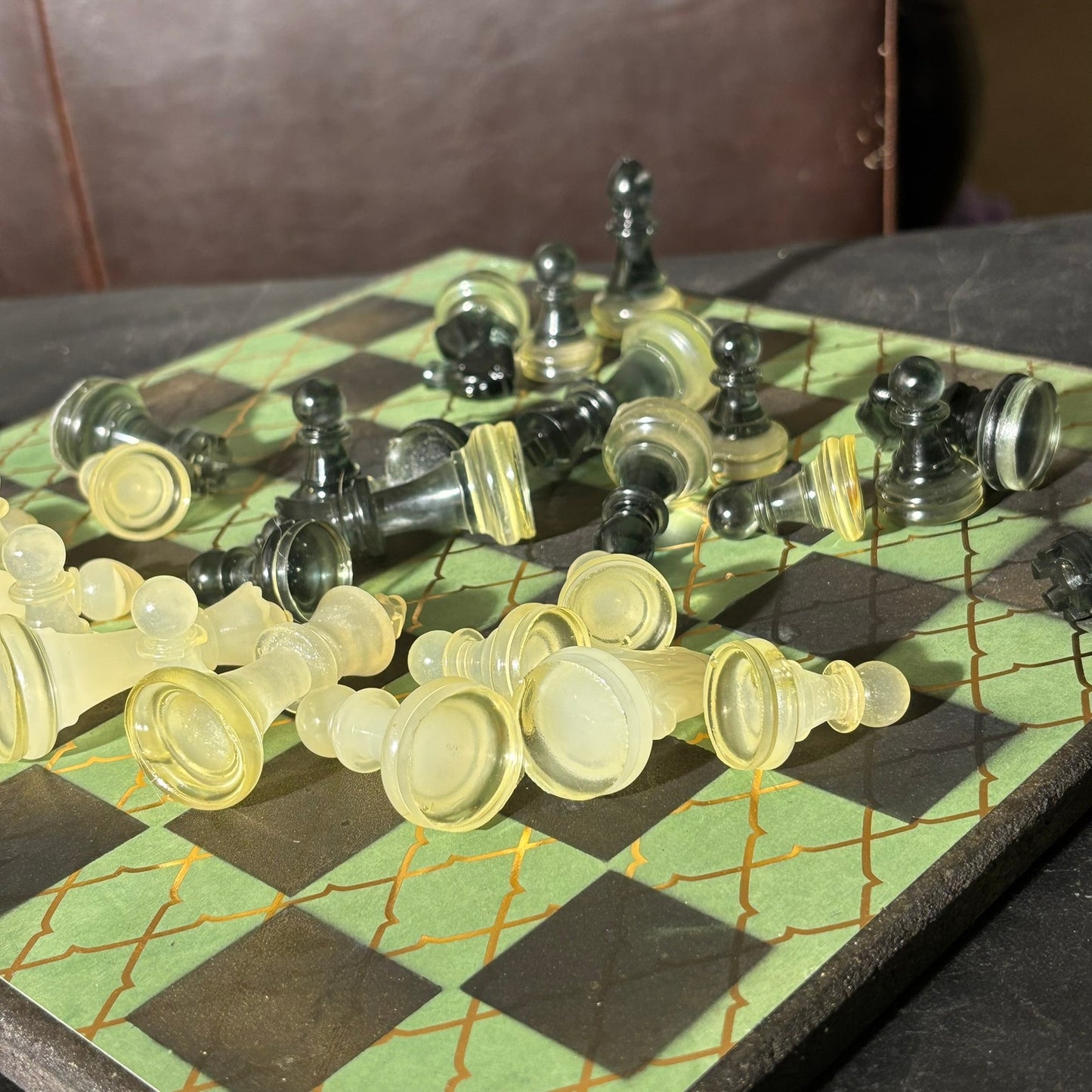 Gold Striped Green - Scrapbook Chess Set