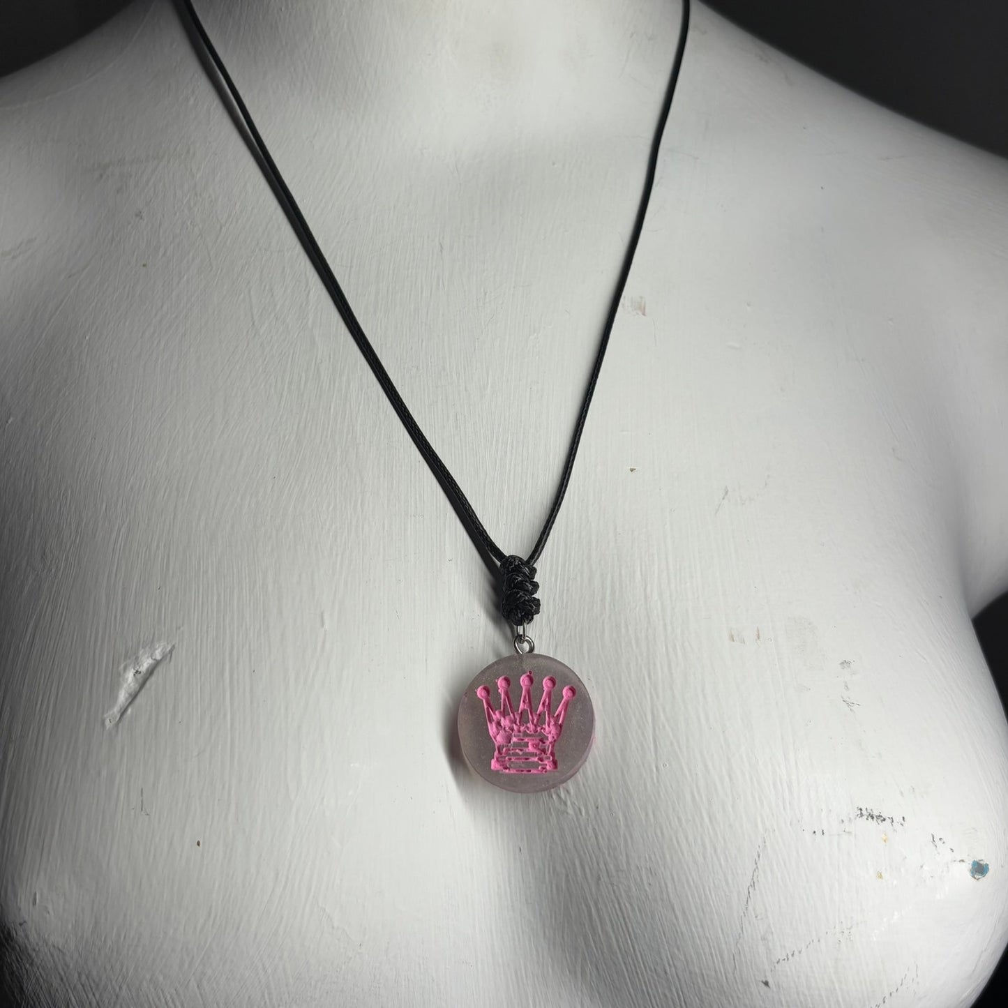 Silver Pink Queen - Handmade Resin Chess Necklace