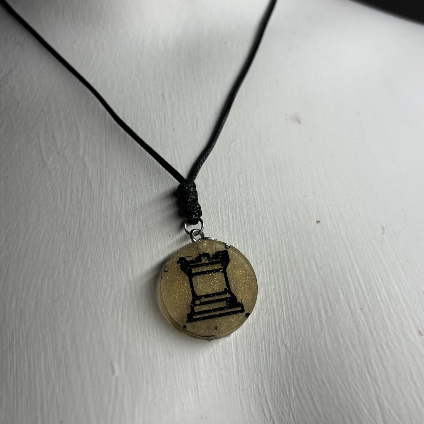 Dark Yellow Rook - Handmade Resin Chess Necklace