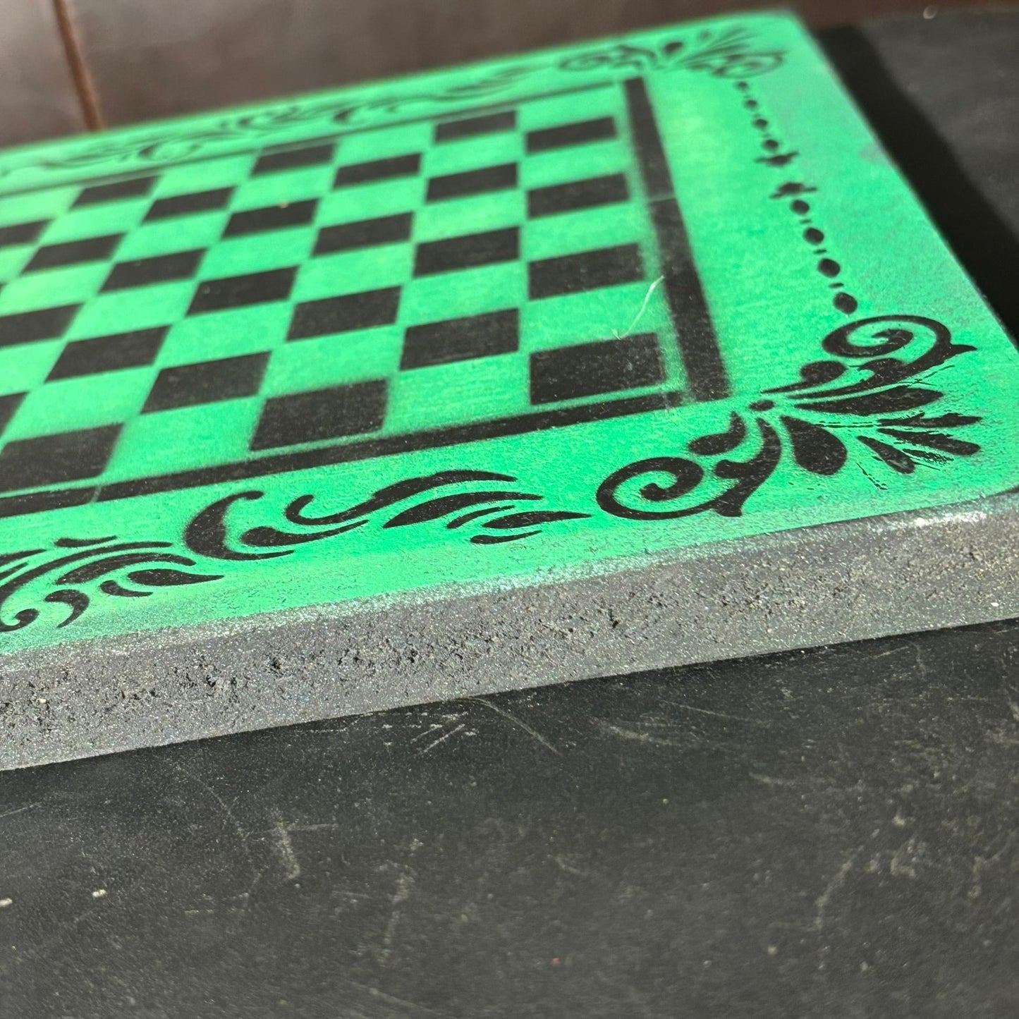 Green & Black - Painted Chess Board