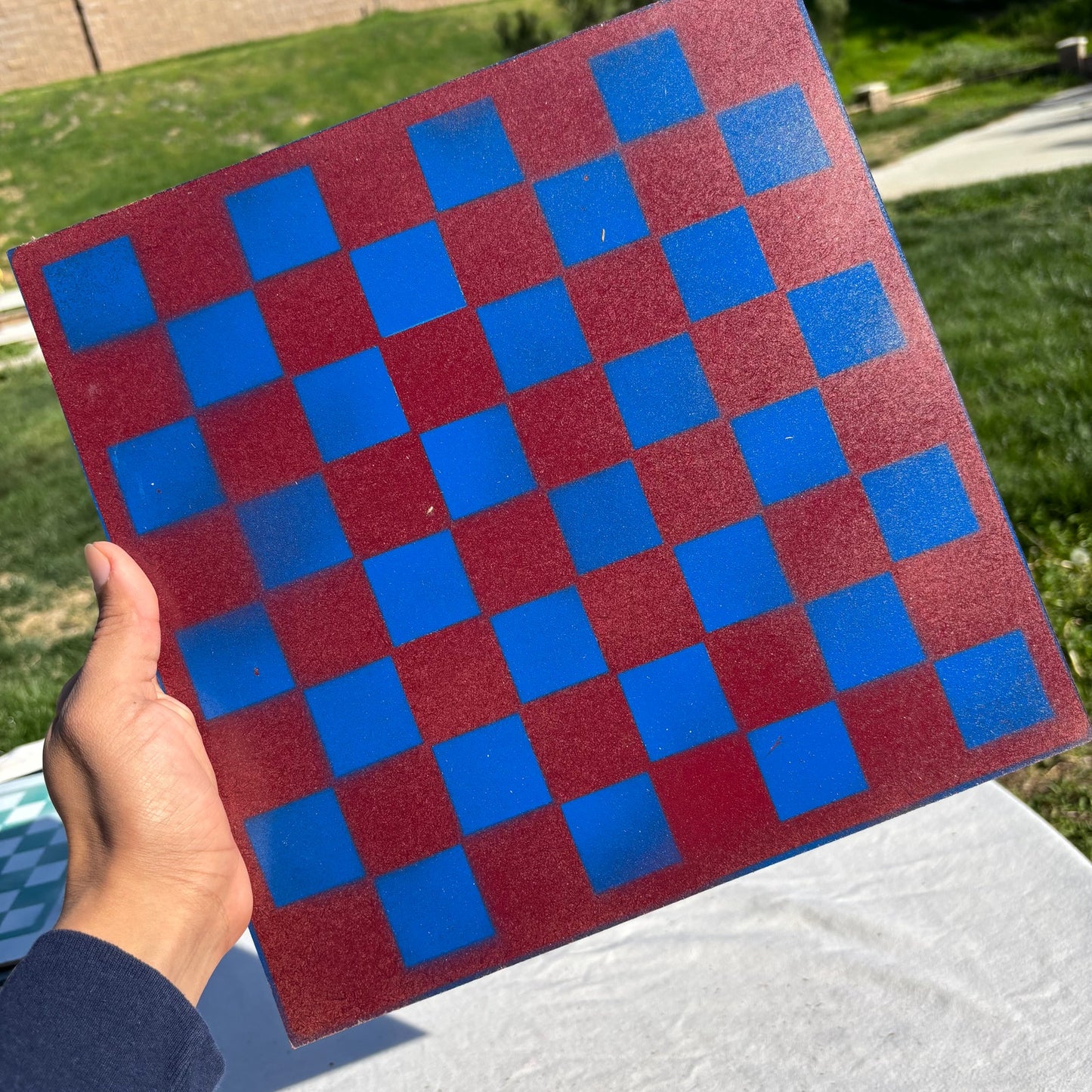 Burgundy Red & Blue - Painted Chess Set