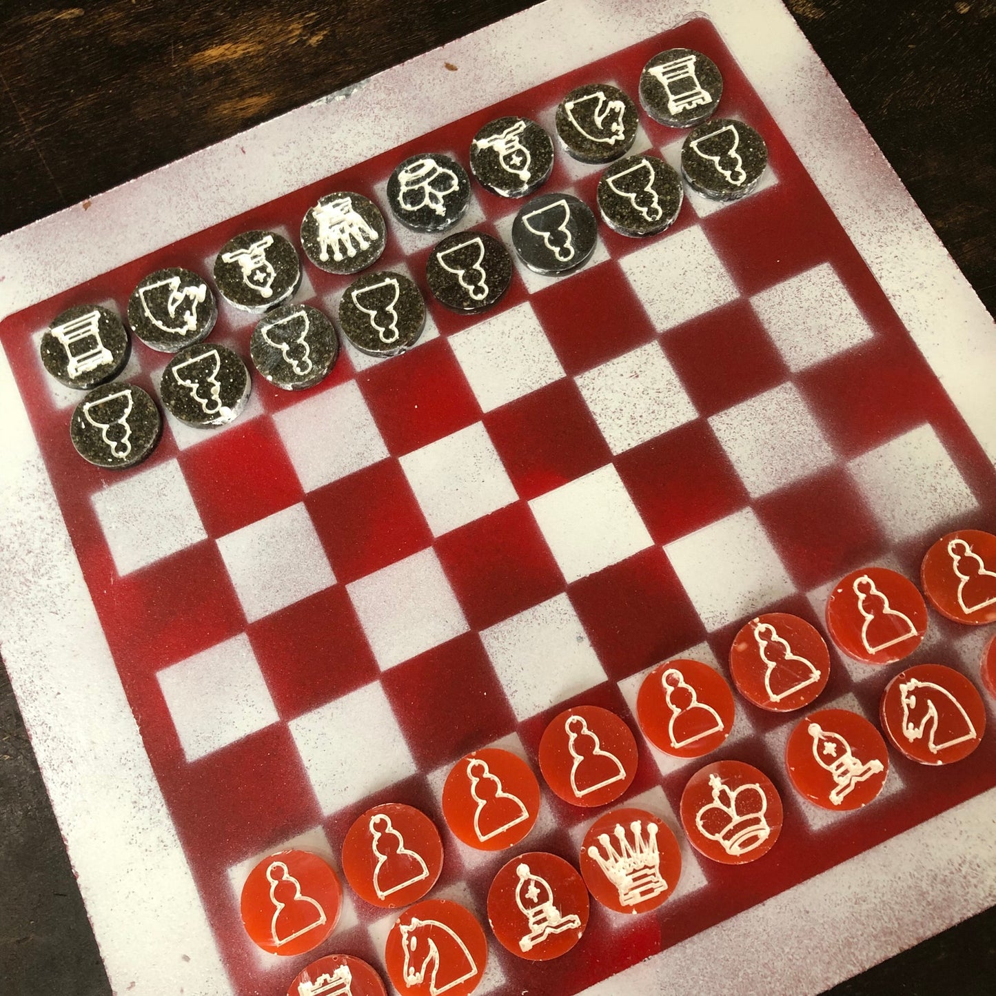 Smudged Red - Painted Chess Set