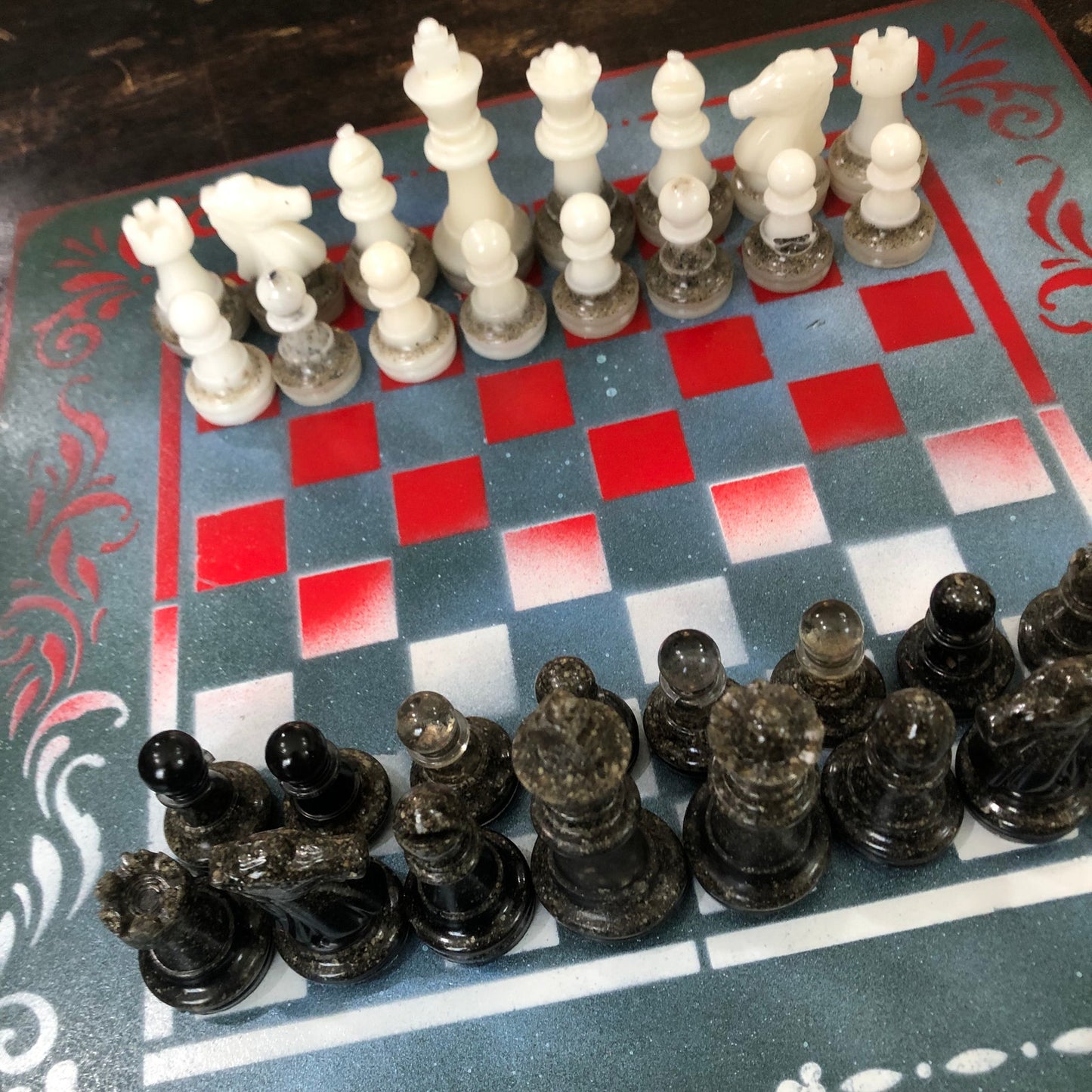 Royal Green & Blue - Painted Chess Set