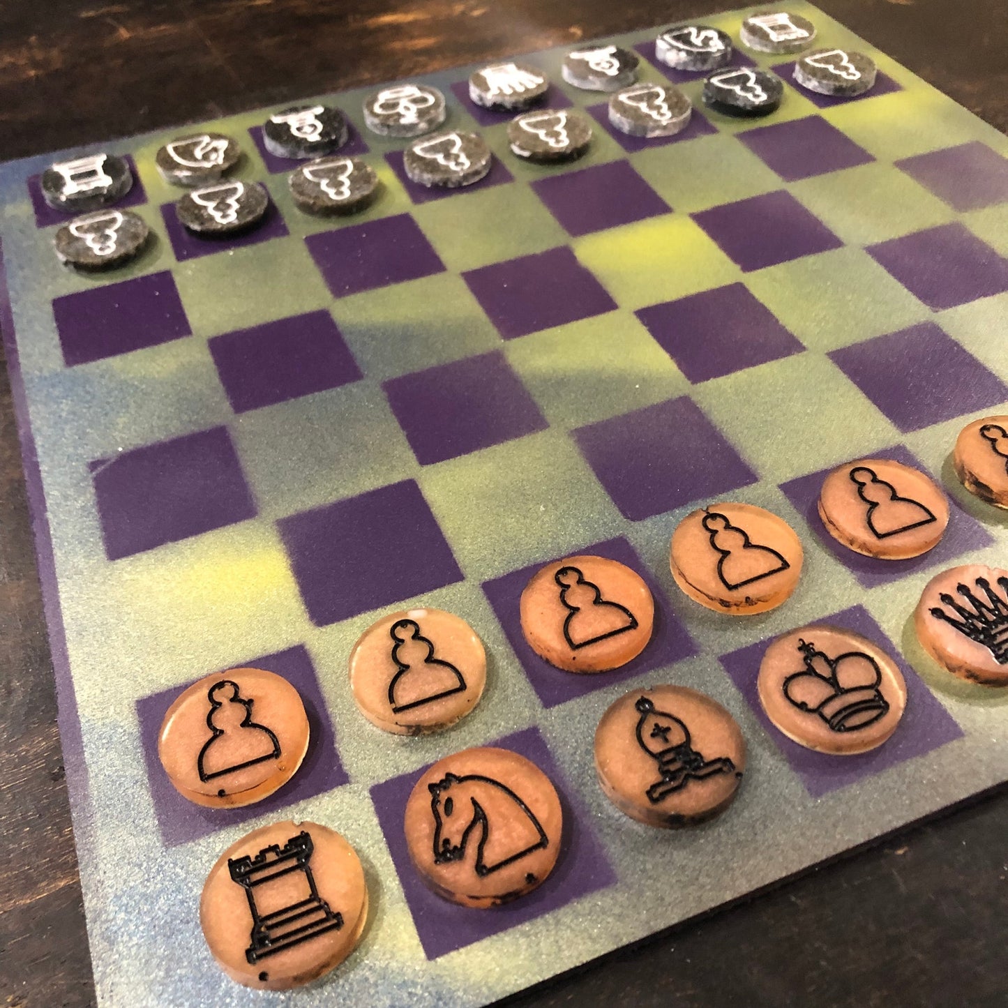 Vintage Purple & Green - Painted Chess Set
