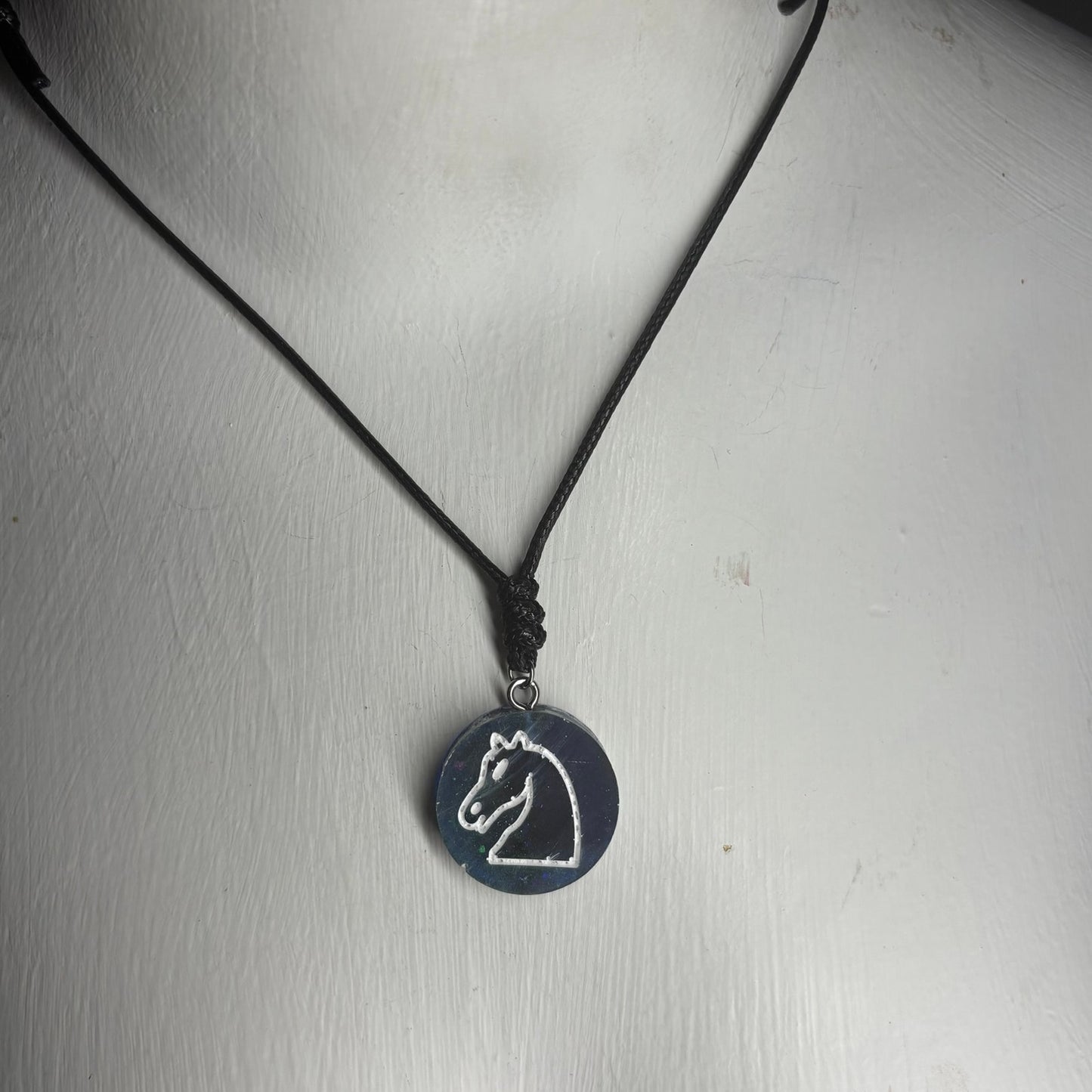Blue Knight - Handmade Resin Chess Necklace