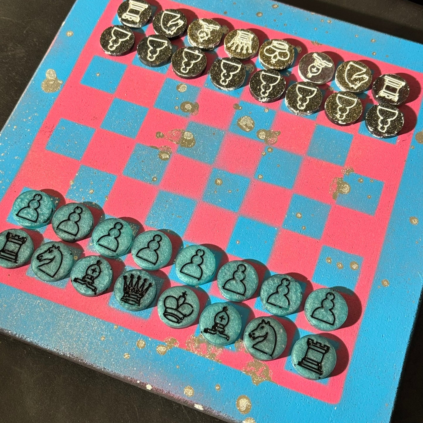 Pink & Blue - Painted Chess Set