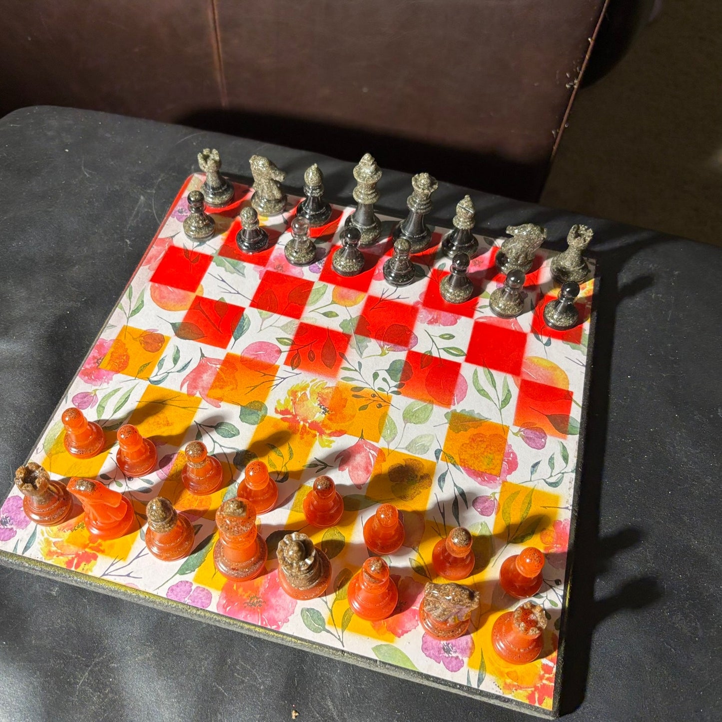 Fiery Opal Flowers - Scrapbook Chess Set