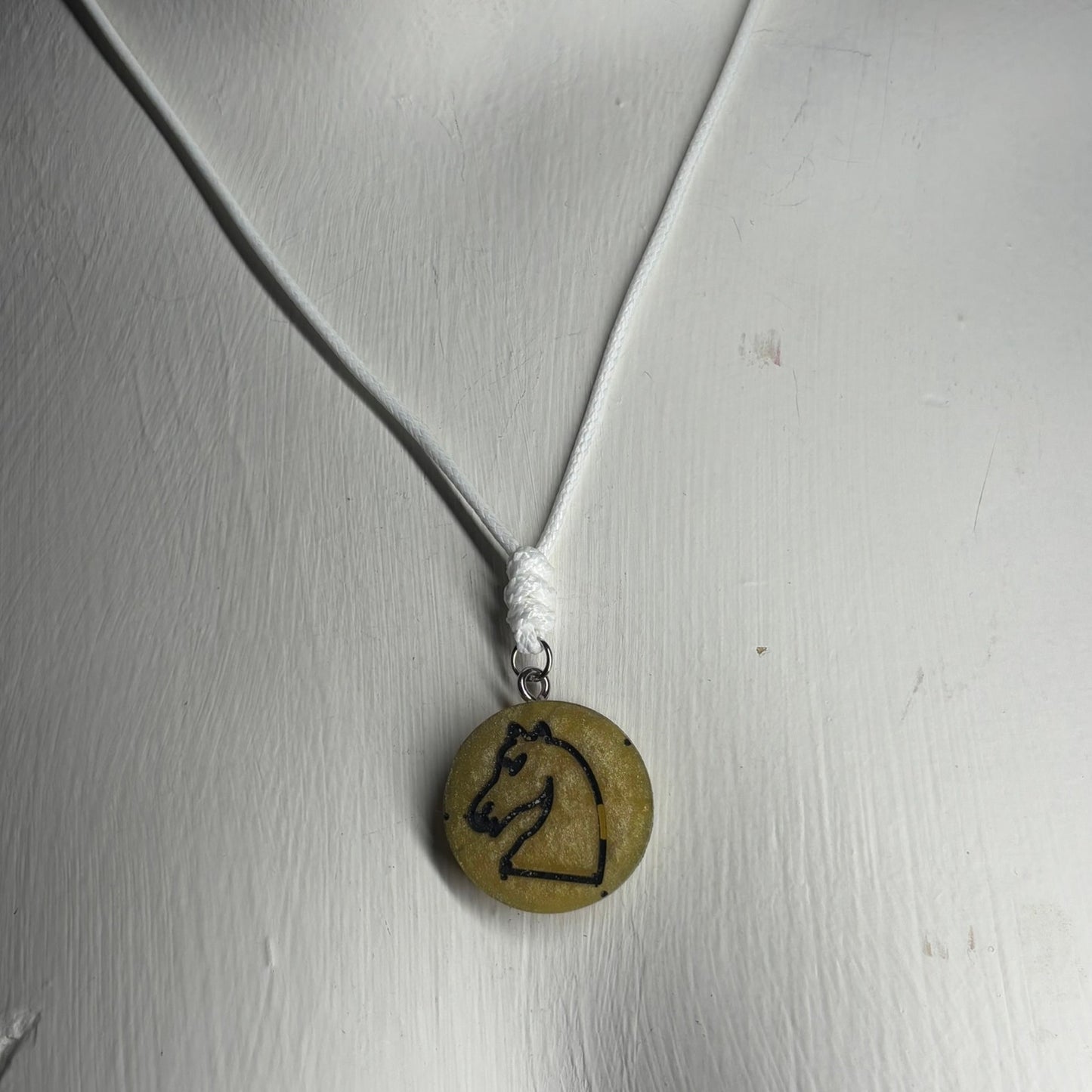 Cream Yellow Knight - Handmade Resin Chess Necklace
