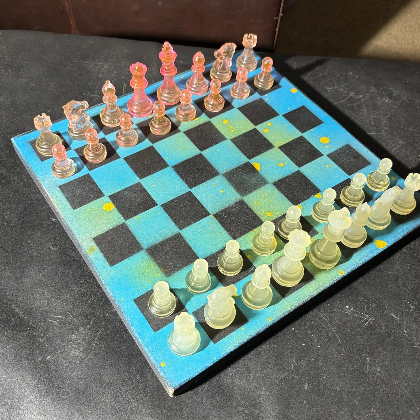 Blue & Yellow Smear - Painted Chess Set