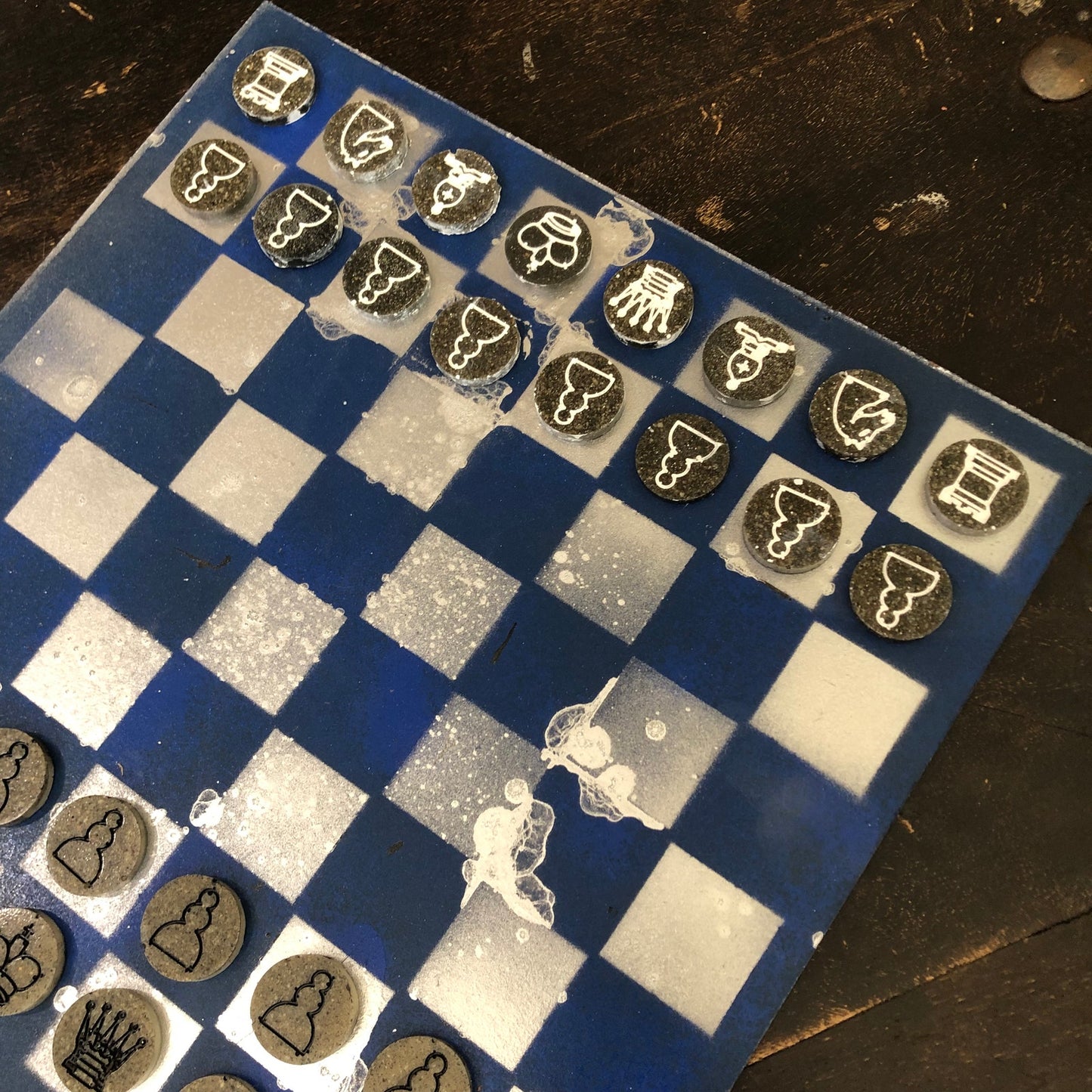 Silver Blue - Painted Chess Set