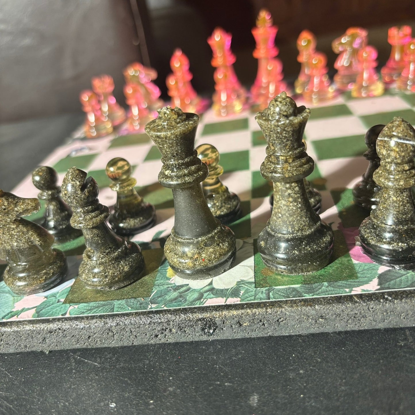 Green Pink Butterfly Flower - Scrapbook Chess Set