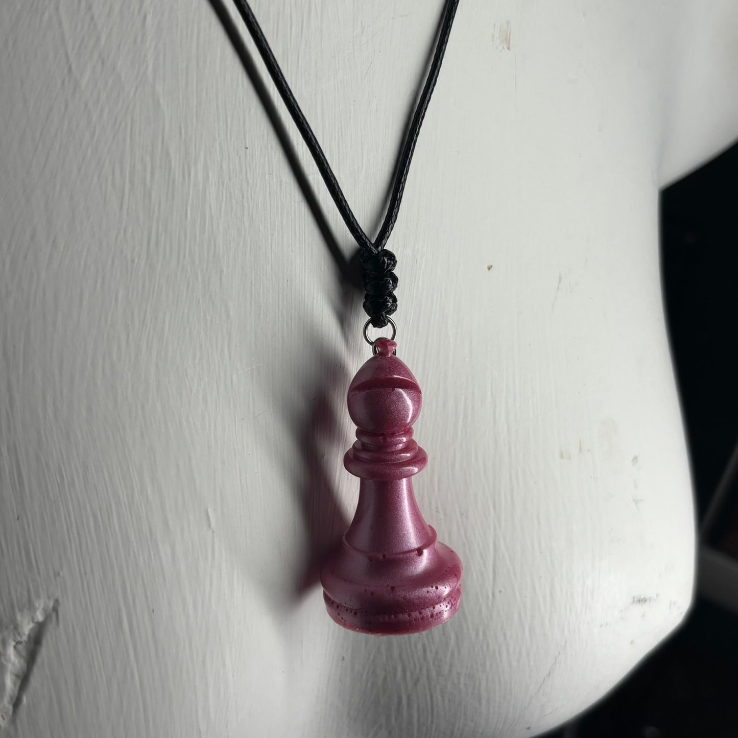 Solid Pink Bishop - Handmade Resin Chess Necklace