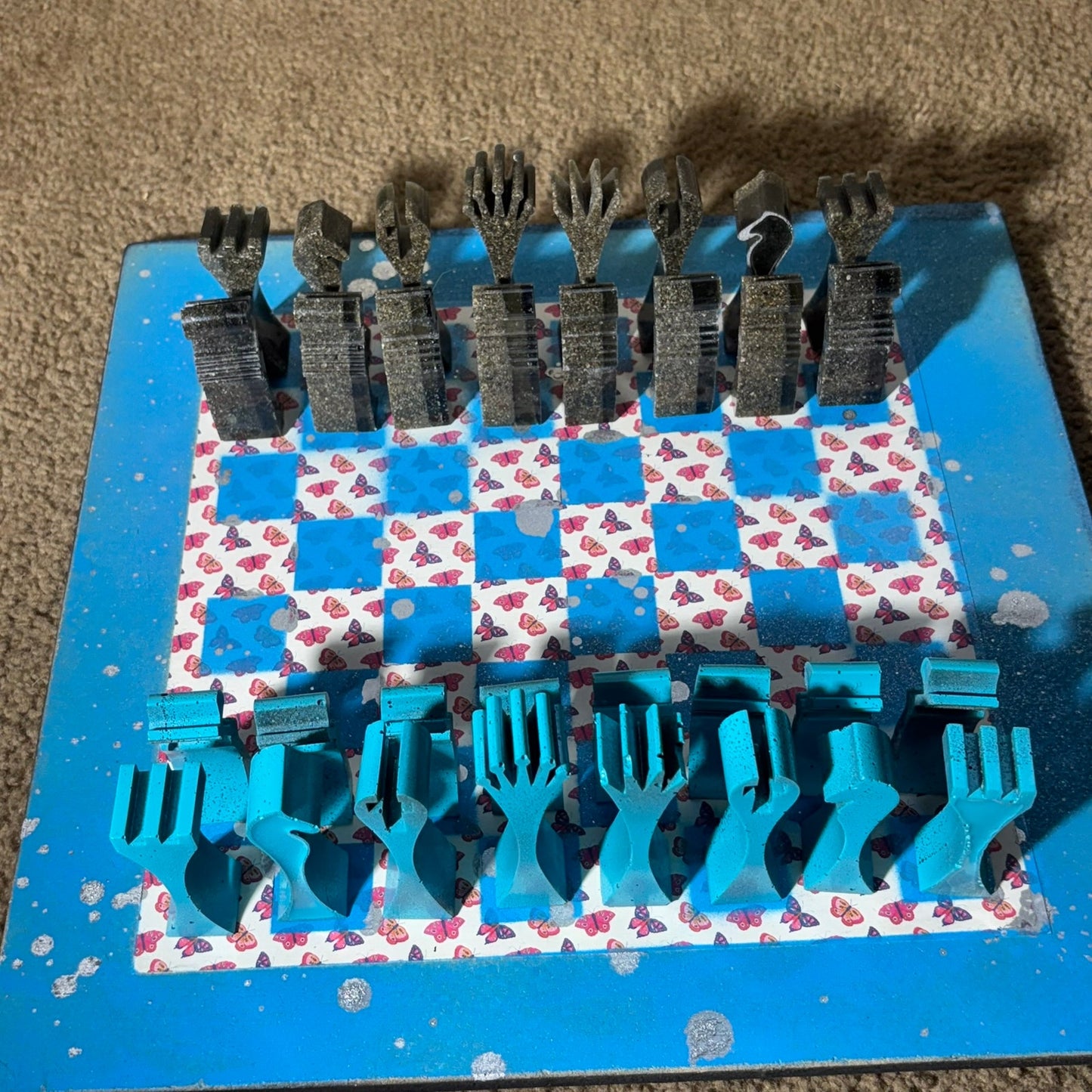Blue Butterflies - Large Deluxe Chess Set