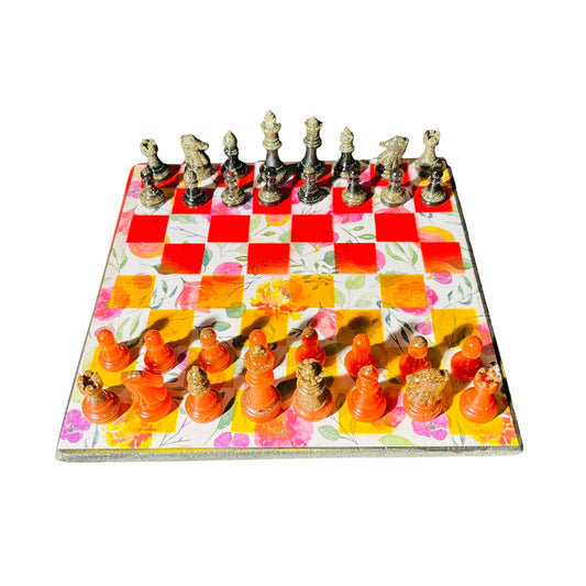 Fiery Opal Flowers - Scrapbook Chess Set