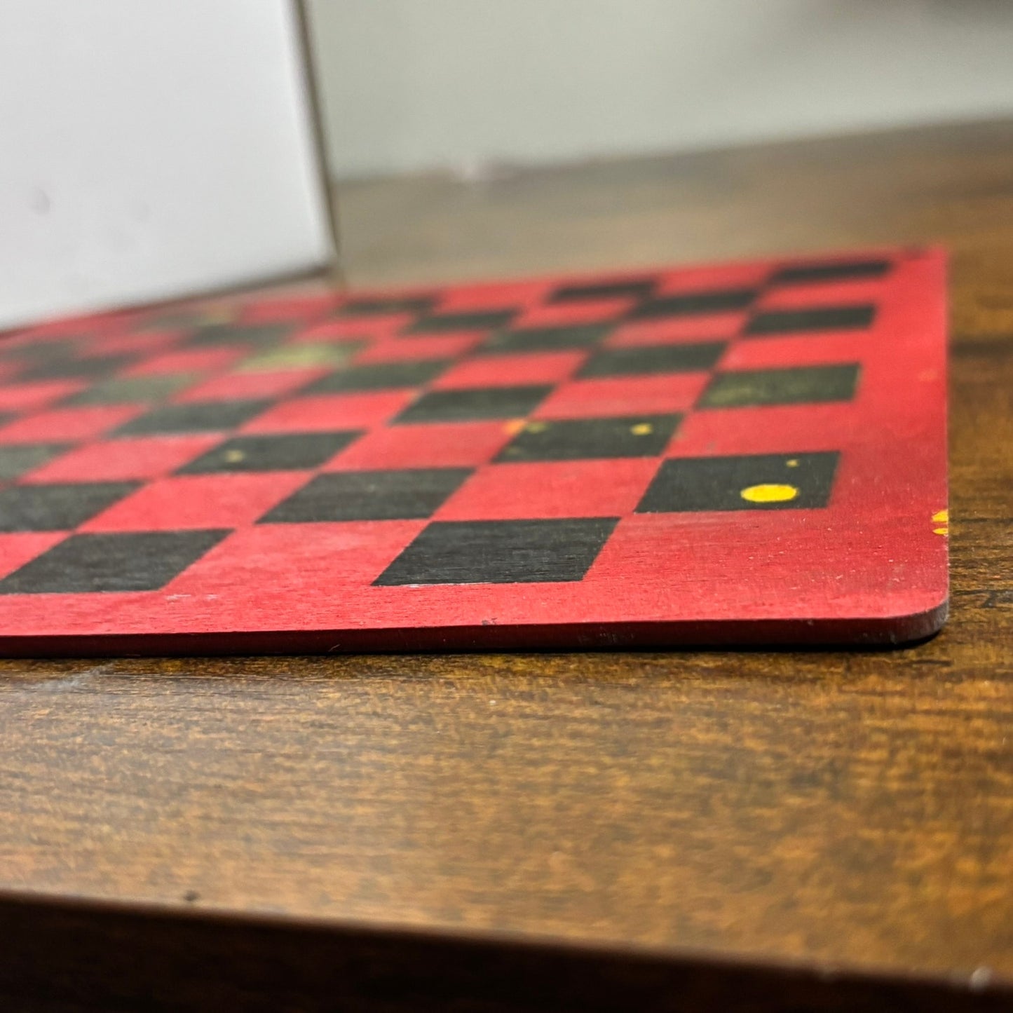 Red & Black Mustard Yellow - Painted Thin Wooden Chess Board
