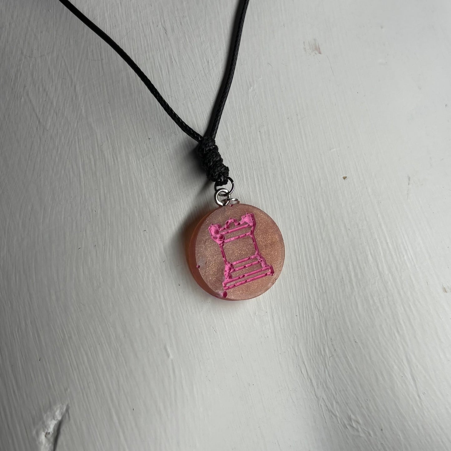 Burning Pink Rook - Handmade Resin Chess Necklace