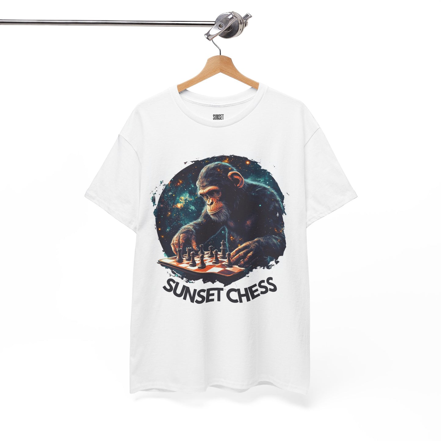 Monkey Playing Chess - Unisex Heavy Cotton Tee