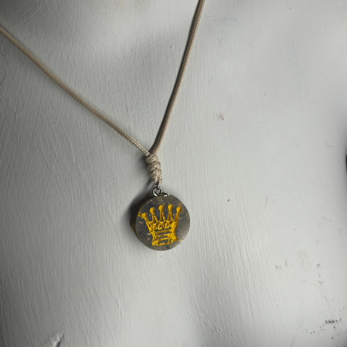 Vintage Yellow Print Queen - Handmade Resin Chess Necklace