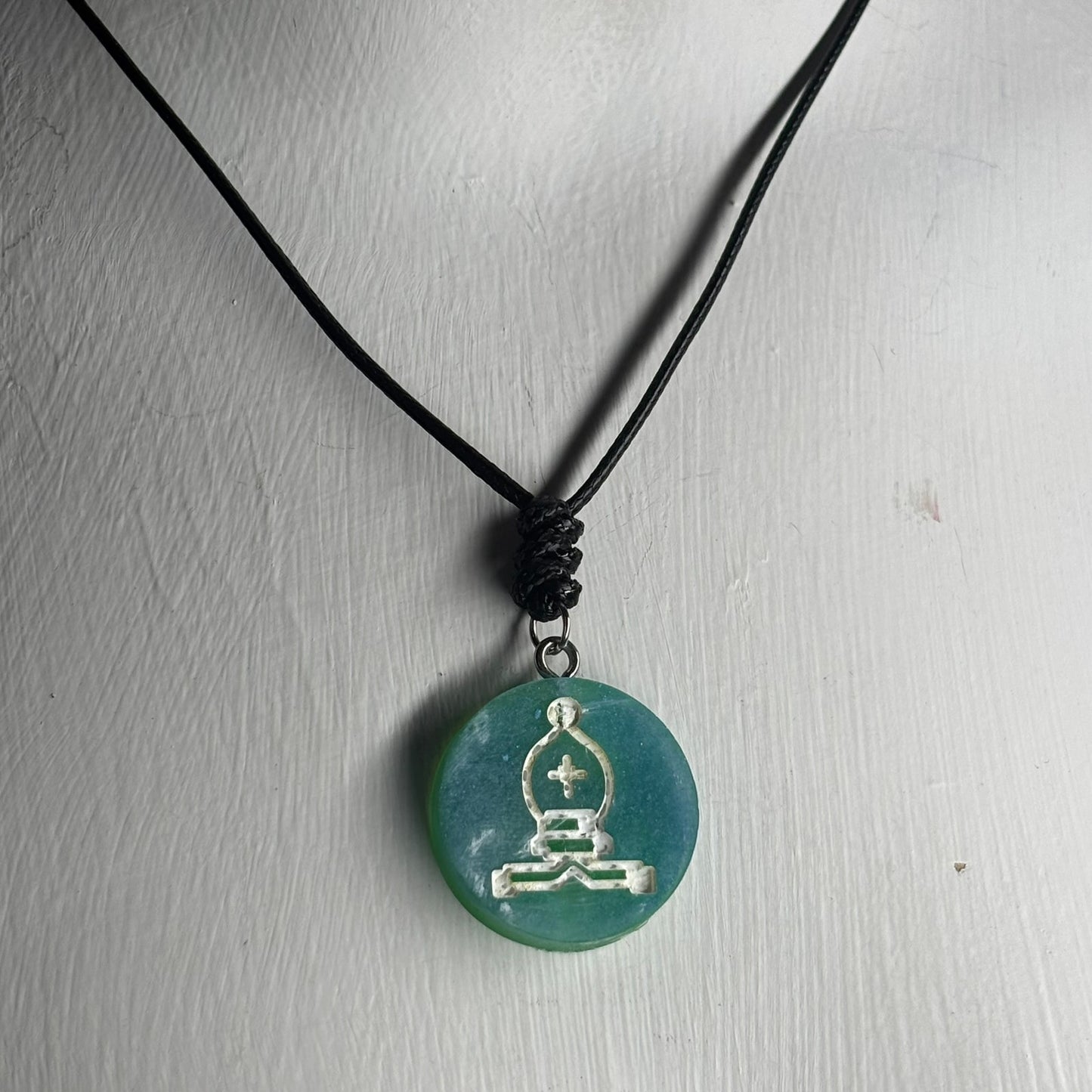 Aqua Blue Bishop - Handmade Resin Chess Necklace