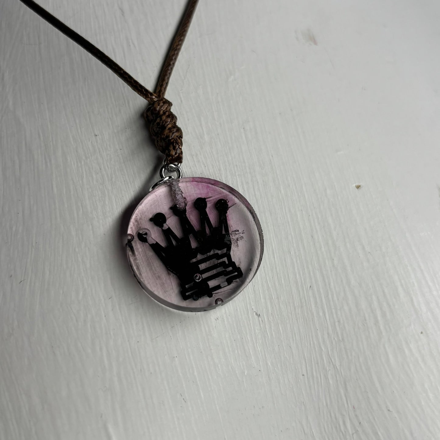 Cherry Vintage Pink Queen - Handmade Resin Chess Necklace