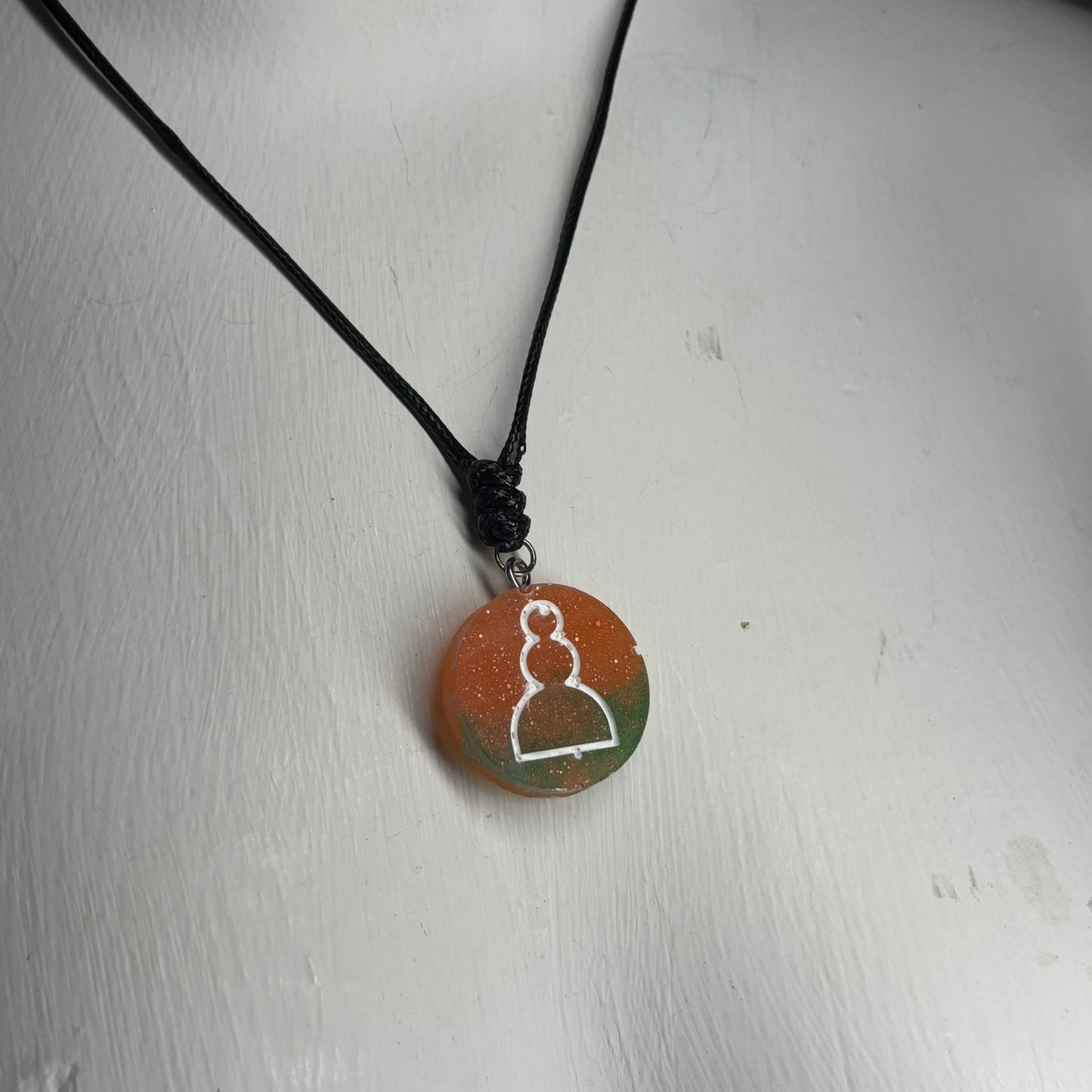 Orange/Green Pawn - Handmade Resin Chess Necklace