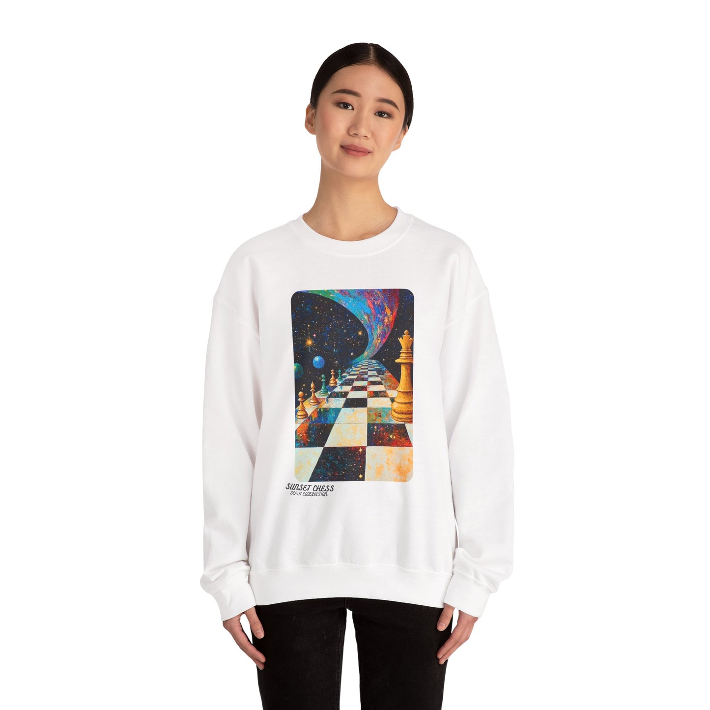 Chess In Space - White Chess Crewneck Sweater