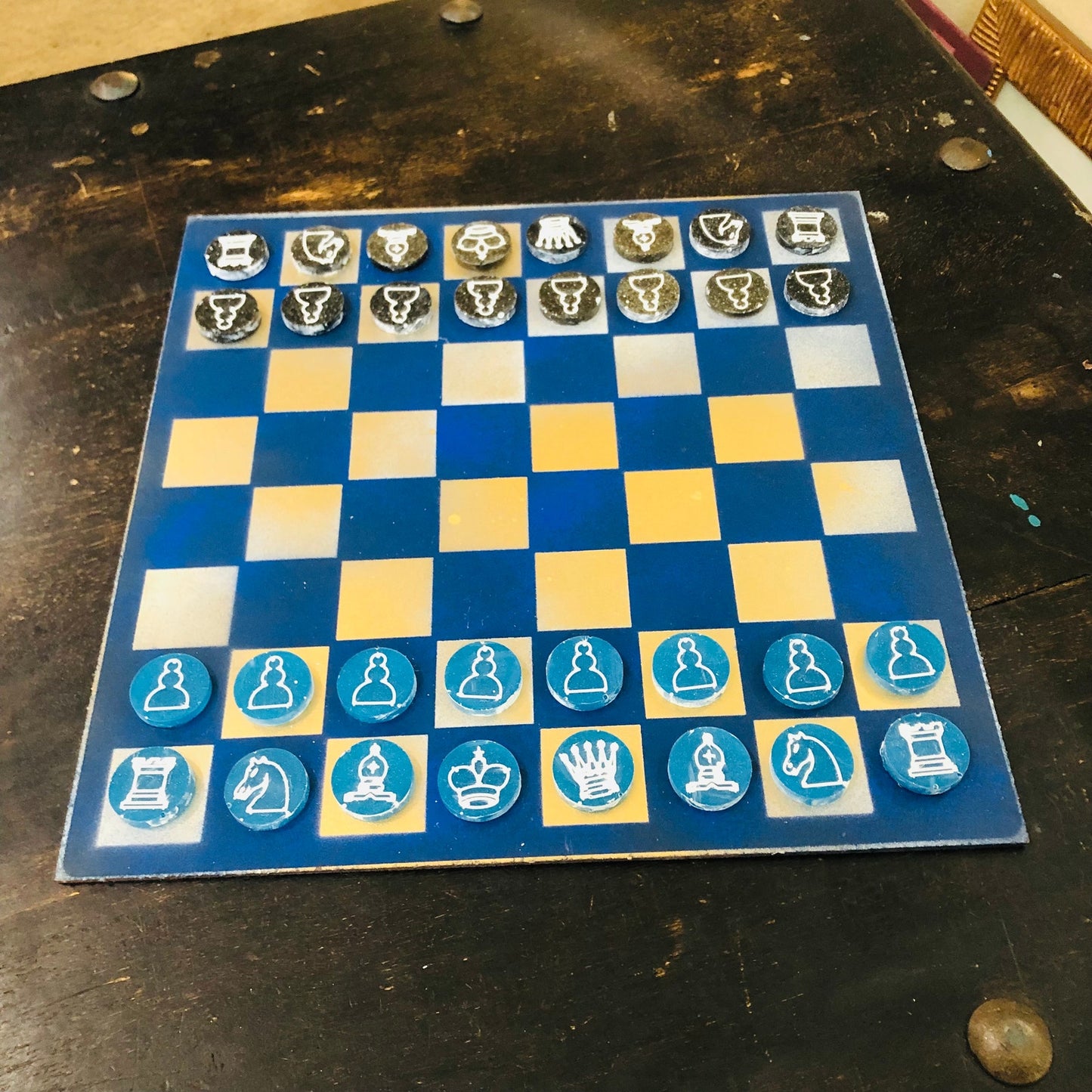 Golden Blue - Painted Chess Set