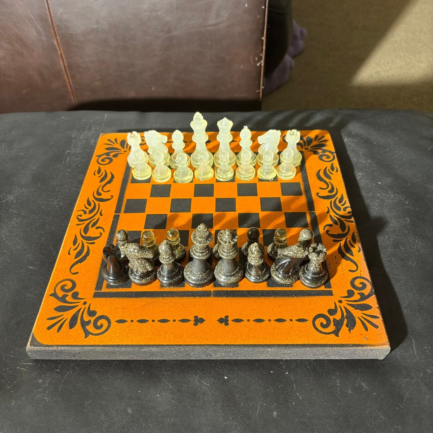 Orange & Black - Painted Chess Set
