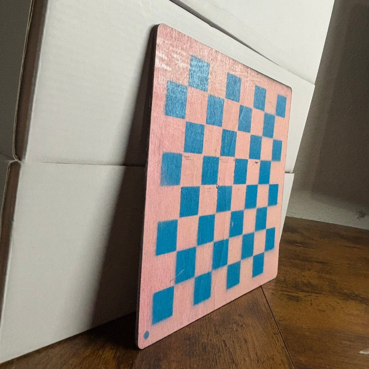 Light Pink Blue - Painted Thin Wooden Chess Board