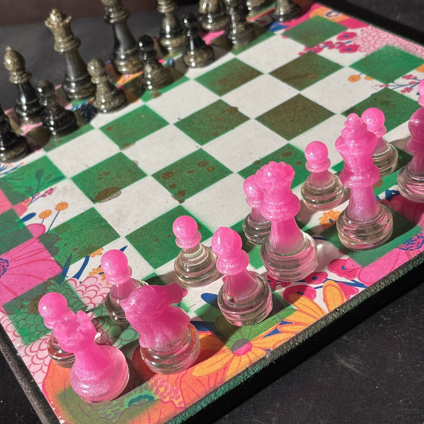 Vibrant Pink & Green - Scrapbook Chess Set