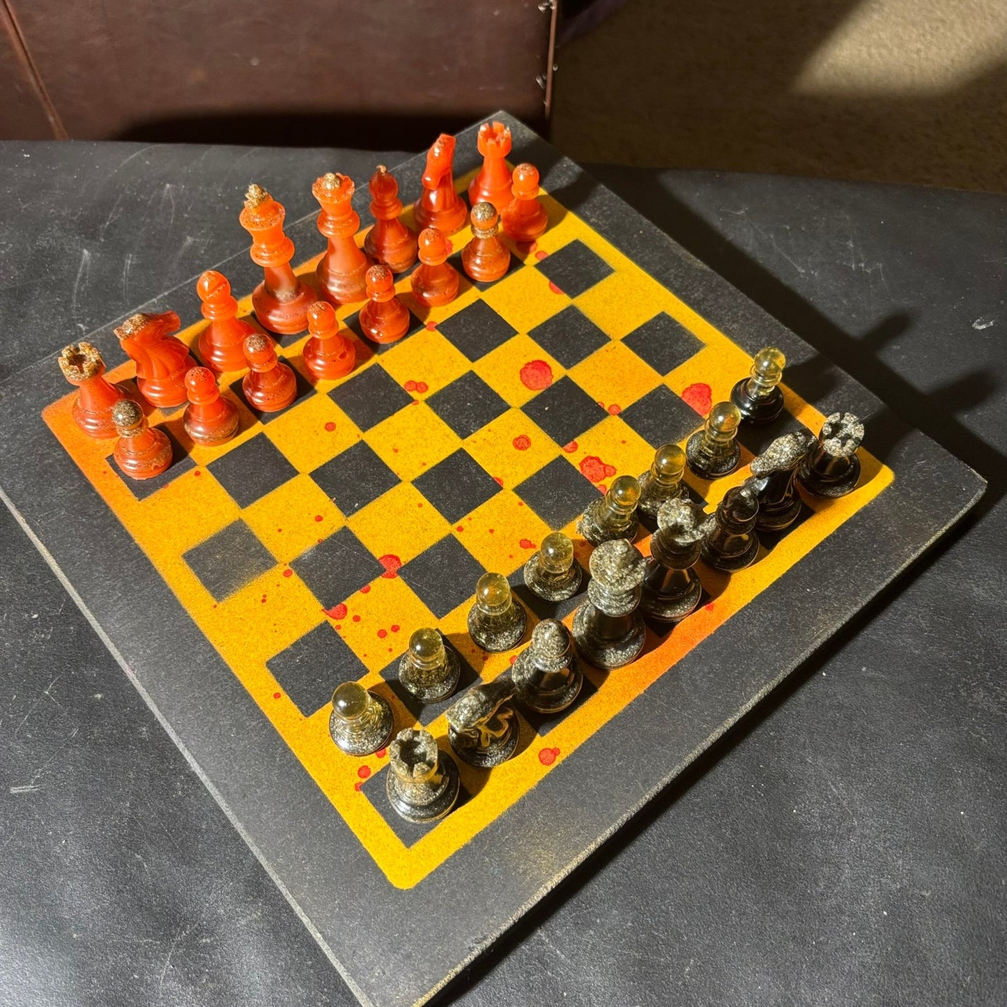 Yellow & Red Opal - Painted Chess Set
