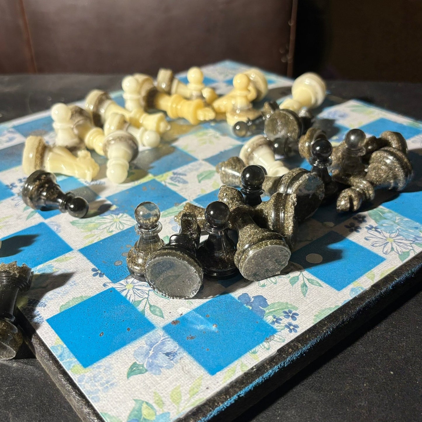 Flower Blue - Scrapbook Chess Set