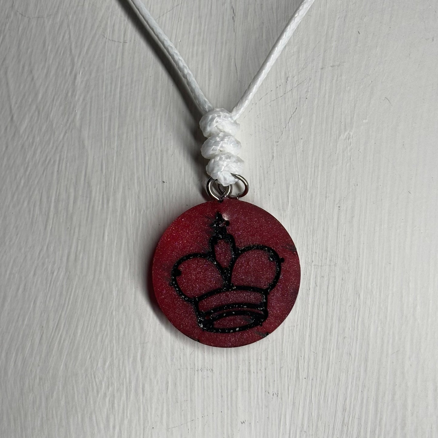 Dark Red King - Handmade Resin Chess Necklace - Flat Edition