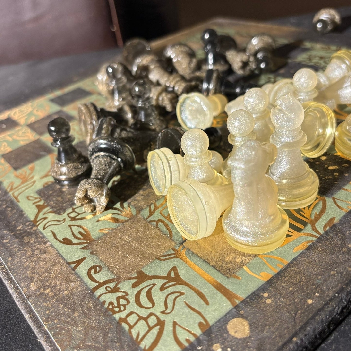 Golden Vintage Green - Scrapbook Chess Set