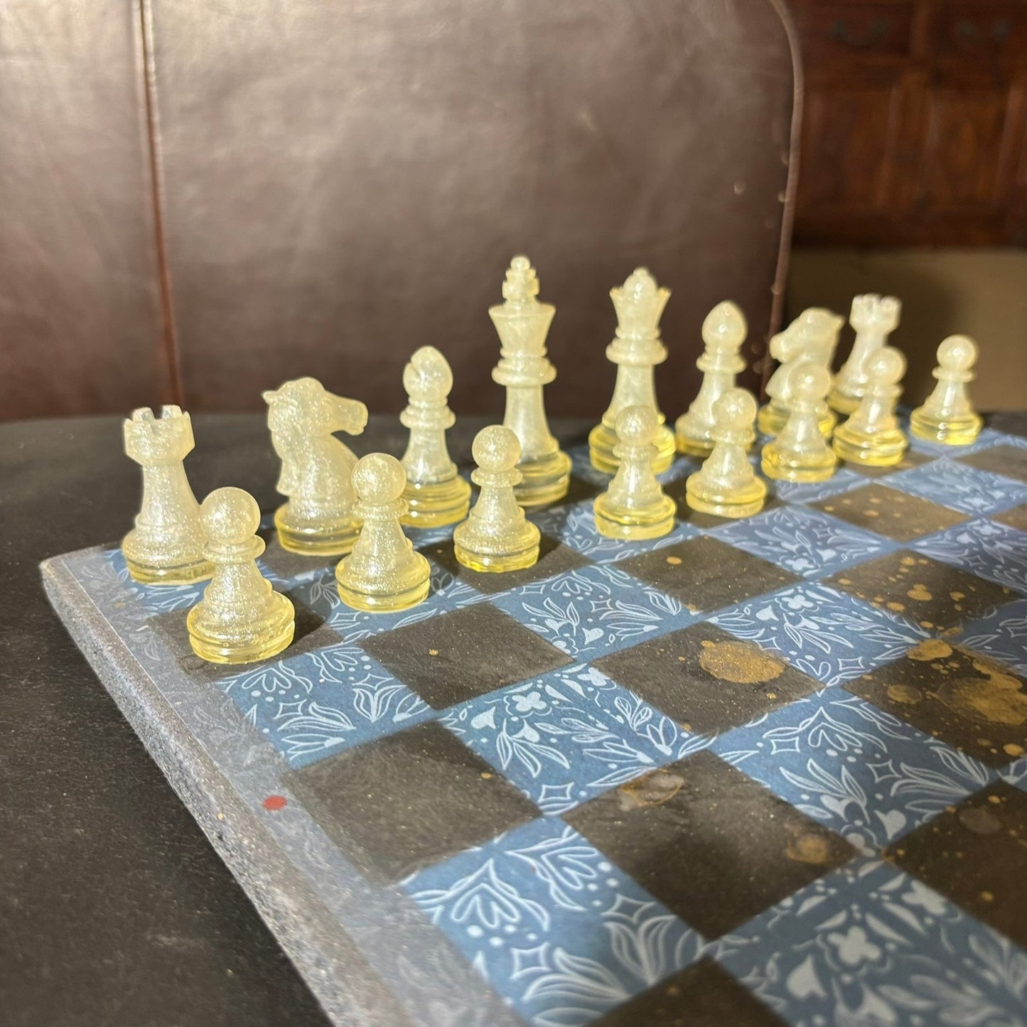 Vintage Golden Blue - Scrapbook Chess Set