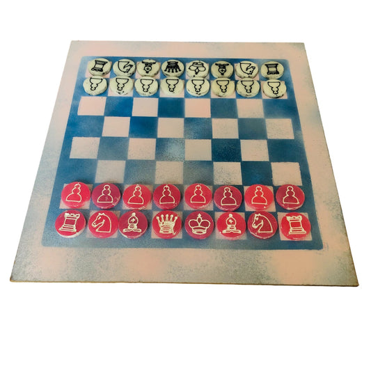 Cloudy Blue Pink - Painted Chess Set