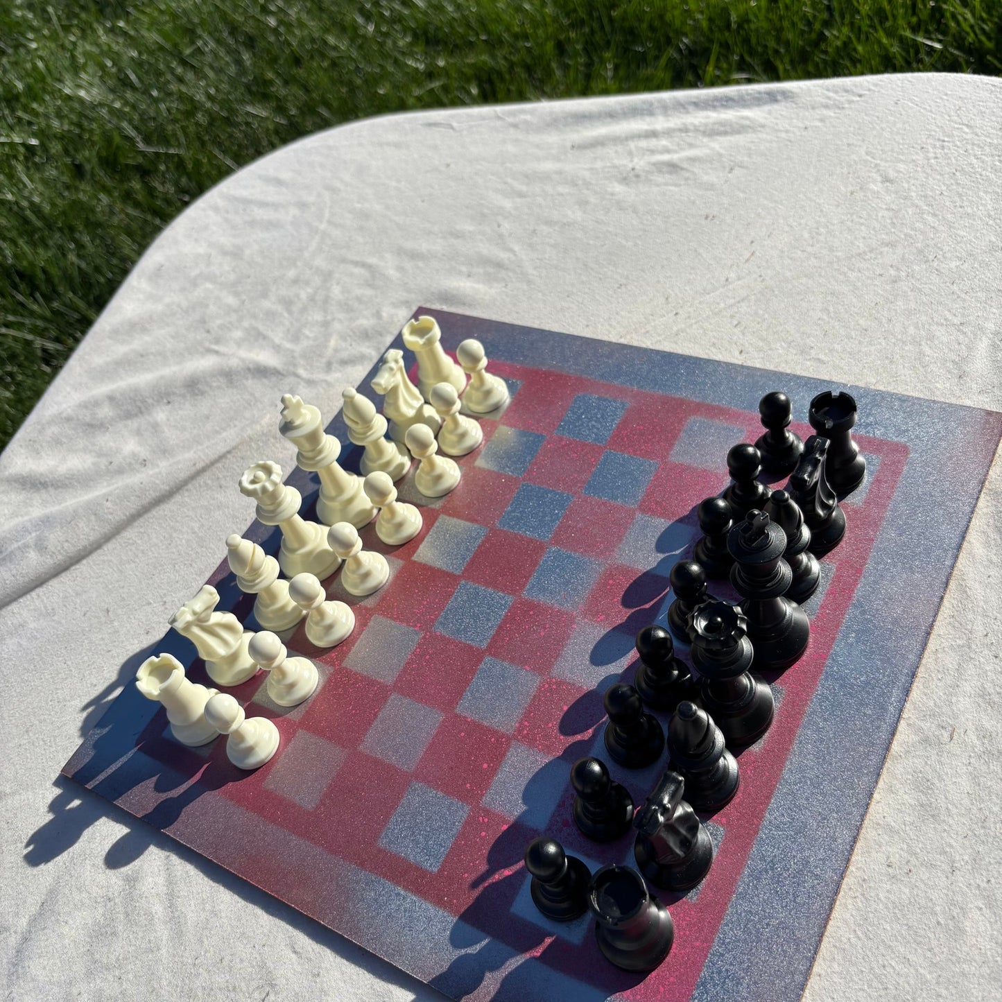 Silver Speckled Pink - Painted Chess Set