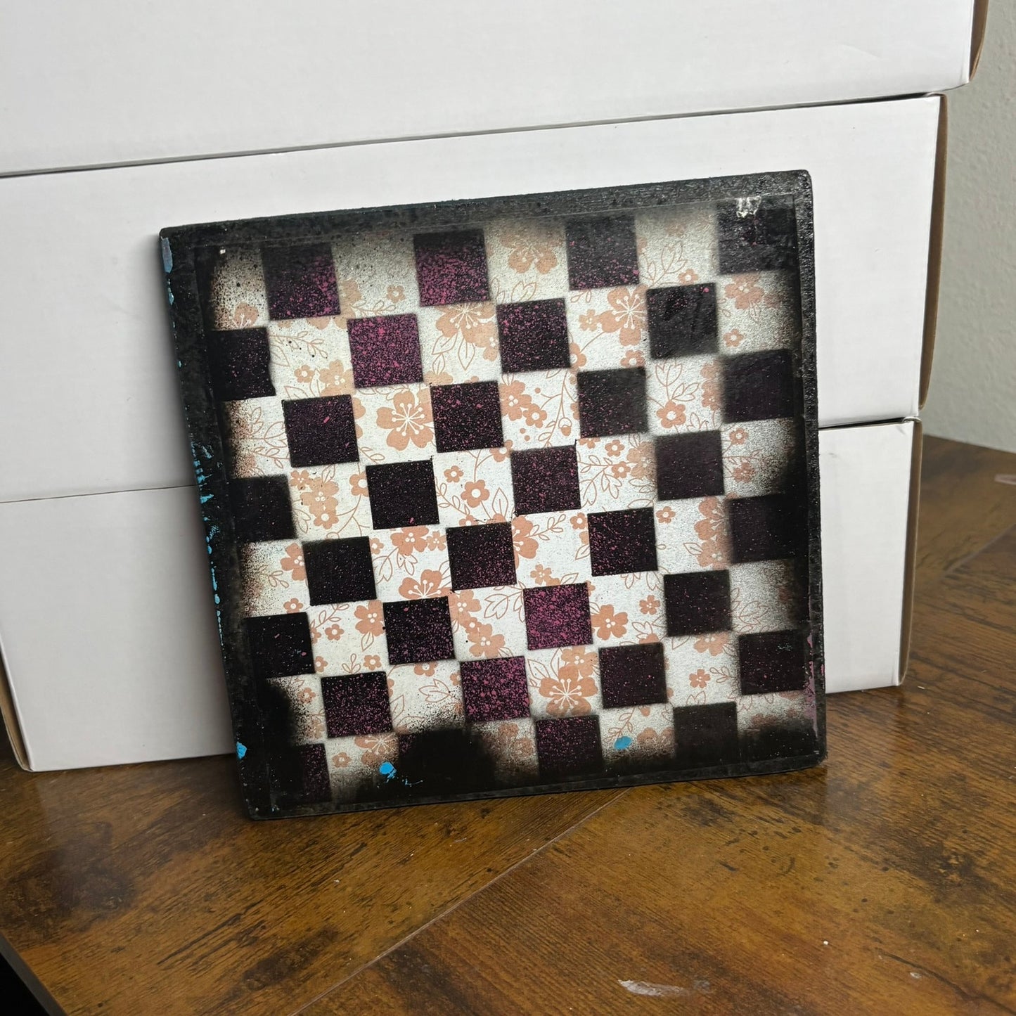 Pink & Blue Gold - Painted Double Sided Chess Board