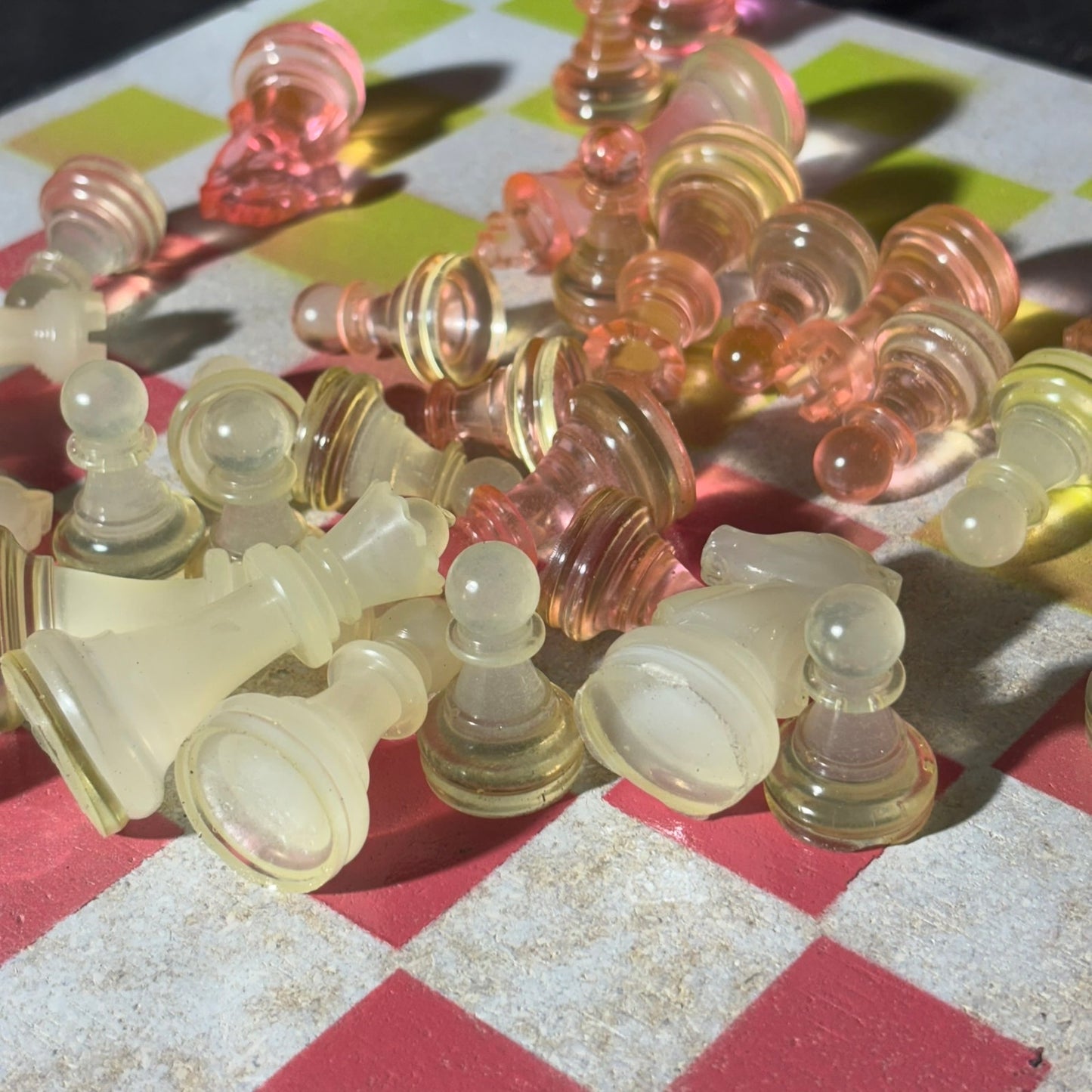 Neon Green Pink - Painted Chess Set