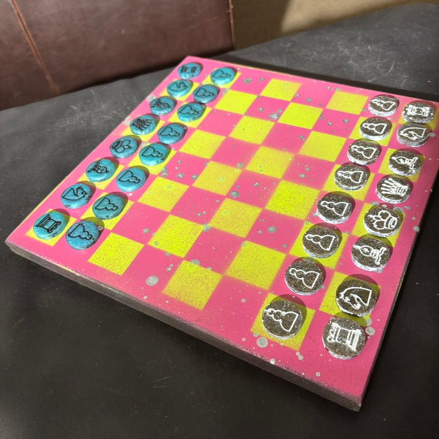Neon Green Pink - Painted Chess Set