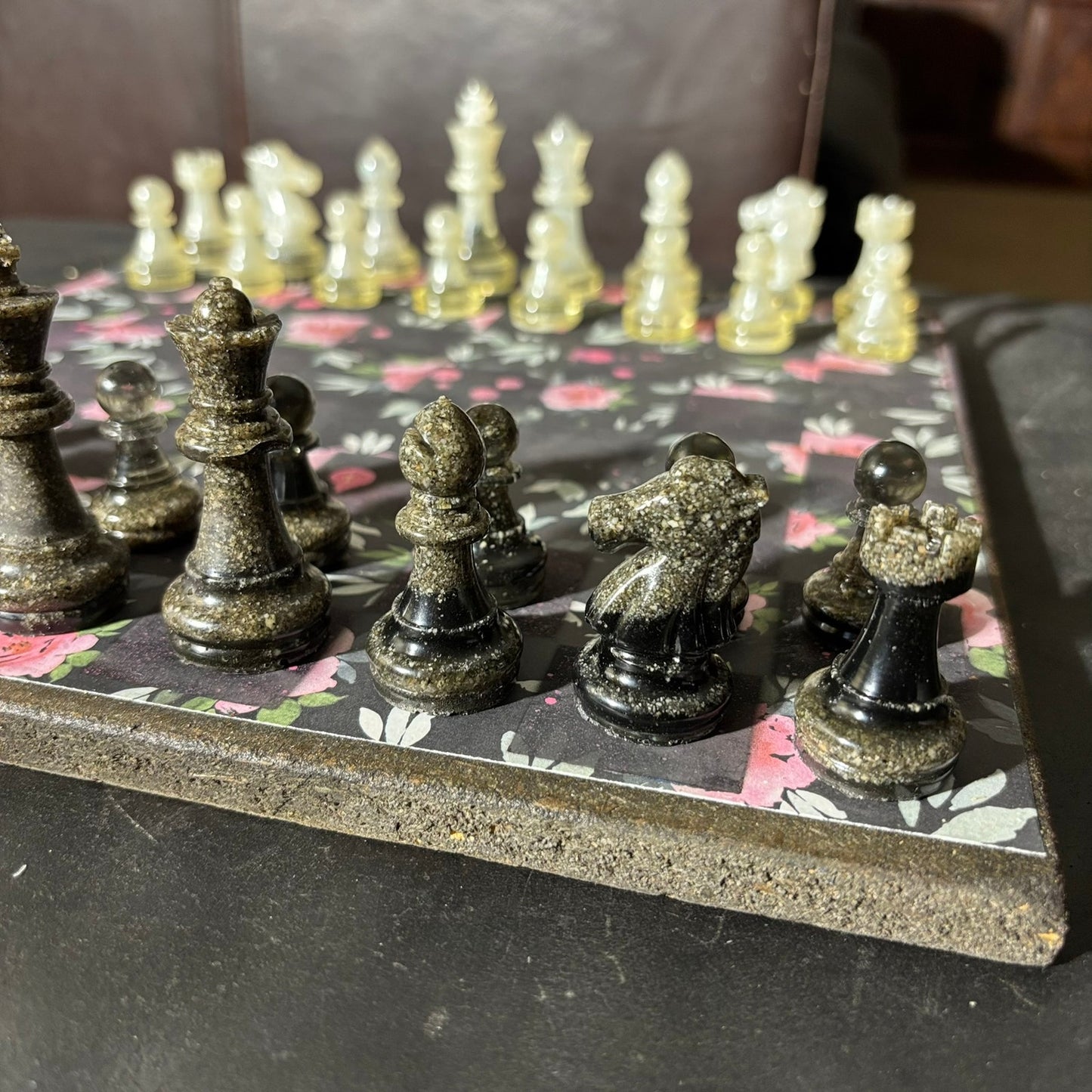 Stealth Black Flower Pattern - Scrapbook Chess Set