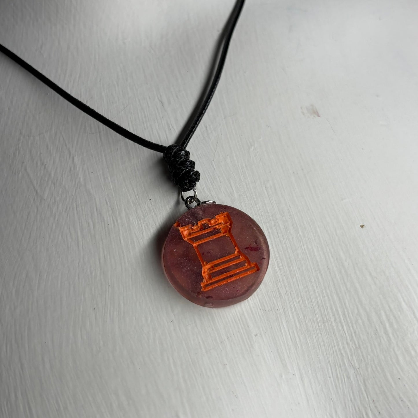 Orange Print Rook - Handmade Resin Chess Necklace